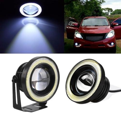 2PCS Angel Eagle Eye LED Lights Fog Light Bulbs, 2.5"/3"/3.5" DIY Daytime Running Lights COB 30W 7000K 1200LM DRL Lamps for Car Motorcycle Truck Boat (2.5inch,White Circle White Light)
