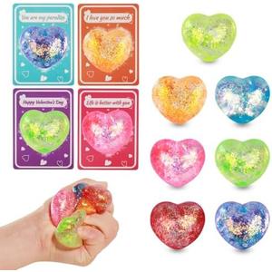 Fidgets Toys Gifts for Kids, 28 Pack Heart Stress Balls with Cards Heart Squishies Toy, Squeeze Balls Fidget Toys Classroom Exchange Gift