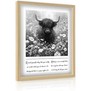 GUMEYJIA Highland Cow Wall Art Small 11x14 in Framed Poster Vintage Canvas Print Artwork Black and White Home Decor for Bathroom Bedroom