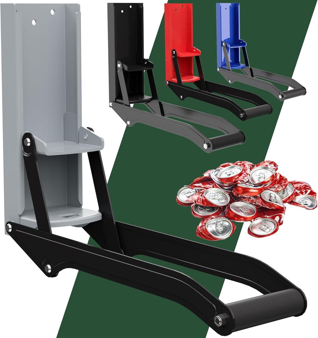 Can Crusher for Recycling, Wall Mounted Manual Crusher for 12 oz & 16 oz Aluminum Cans, Heavy Duty Steel Construction for Home Use-Grey