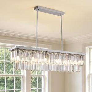 Siljoy Modern Crystal Chandelier Rectangular Ceiling Light Fixture, L47'' (12-Lights)