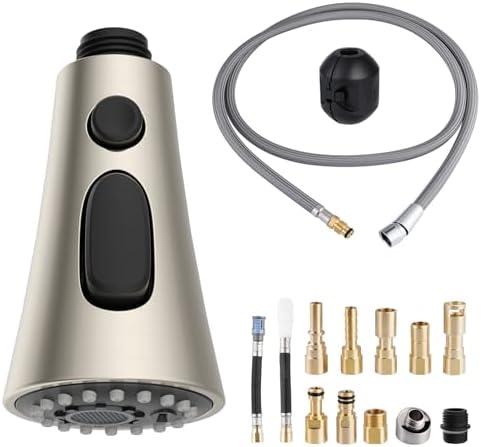 Kitchen Faucet Head Replacement Set Compatible with Moen/Delta/Kohler/Grohe/Hansgrohe, Pull Down 3 Function Kitchen Sink Sprayer Set, 67in Hose and 14.1oz Weight Ball, Brushed Nickel