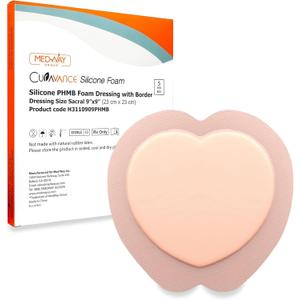 MedVance Sacral Bordered PHMB Silicone Adhesive Foam Wound Dressing, Bed Sore Treatment Bandage for Sacrum, Size 9"x 9" (6.1" Pad x 6.6" Pad), Box of 5 dressings