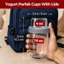 4 Pack Glass Yogurt Parfait Cups with Lids, 16+4oz Reusable Containers with Dry & Wet Separation, Leak-Proof for Overnight Oats, Meal Prep, Portable to Work & School, Easy Clean