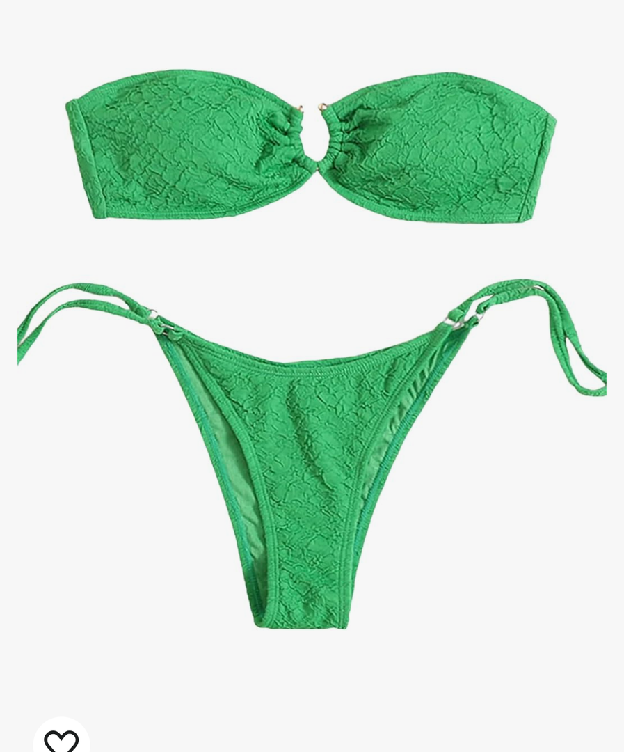 MakeMeChic Women's 2 Piece Bandeau Swimsuit Floral Cut Out Bikini Set Strapless Bathing Suits, Size XS