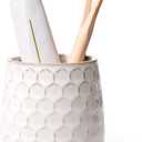 Brush Holder for Bathroom - Ceramic Toothbrush Cup White Toothbrush Holders Countertop, Makeup Brush Holder Pen Holder, 3.62" x 3.62" x 3.93", ANTIS'S HOME