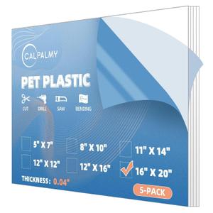 CALPALMY 5-Pack 16x20 Clear PET Plastic Sheets, 0.04" Thick Flexible Transparent Panels, Shatter-Resistant Plexiglass Alternative for Picture Frames, Signs, Displays, Crafts & DIY Projects