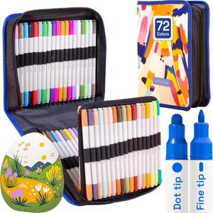 ARTISTRO 72 Dual Tip Acrylic Paint Markers, Acrylic Paint Pens, Fabric Markers for Textile, Rock, Glass, Wood, Paper, Ceramic, Canvas DIY Art Supplies Kit for Kids and Adults (Dual Tip Dot + Fine, 72)