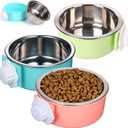 HERCOCCI Dog Crate Bowls, Removable Stainless Steel Pet Kennel Cage Hanging Food Bowls and Water Feeder Coop Cup Prevent Overflow for Puppy, Medium Dog, Cat, Rabbit, Ferret (3PCS) (Blue,Red,Green)