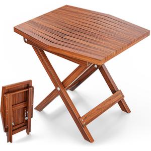 Melino Wooden Folding Outdoor Side Table 18x16x16 in, FSC Certified Acacia Wood Weatherproof Small Table for Patio, Porch, Pool, Backyard, Garden, Balcony & Deck - Chestnut