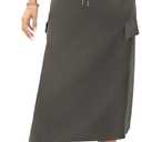 Women's Casual High Waist A Line Midi Skirt Flared Drawstring Stretchy Skirt(Small, Dark Gray) (Gray, S)