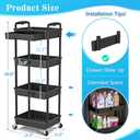 SUNALLY 4 Tier Rolling Utility Cart with Drawer, Storage Organizer Cart with 2 Lockable Wheels, Multifunctional Rolling Storage Cart for Bathroom, Kitchen, Craft, Makeup, Baby Essentials, Black