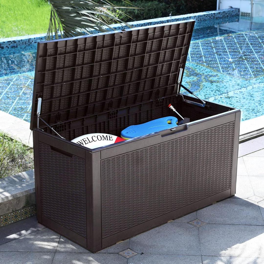 YITAHOME 100 Gallon Large Deck Box, Outdoor Resin Storage Boxes for Patio Furniture, Outdoor Cushions, Garden Tools, Water Resistant and Lockable