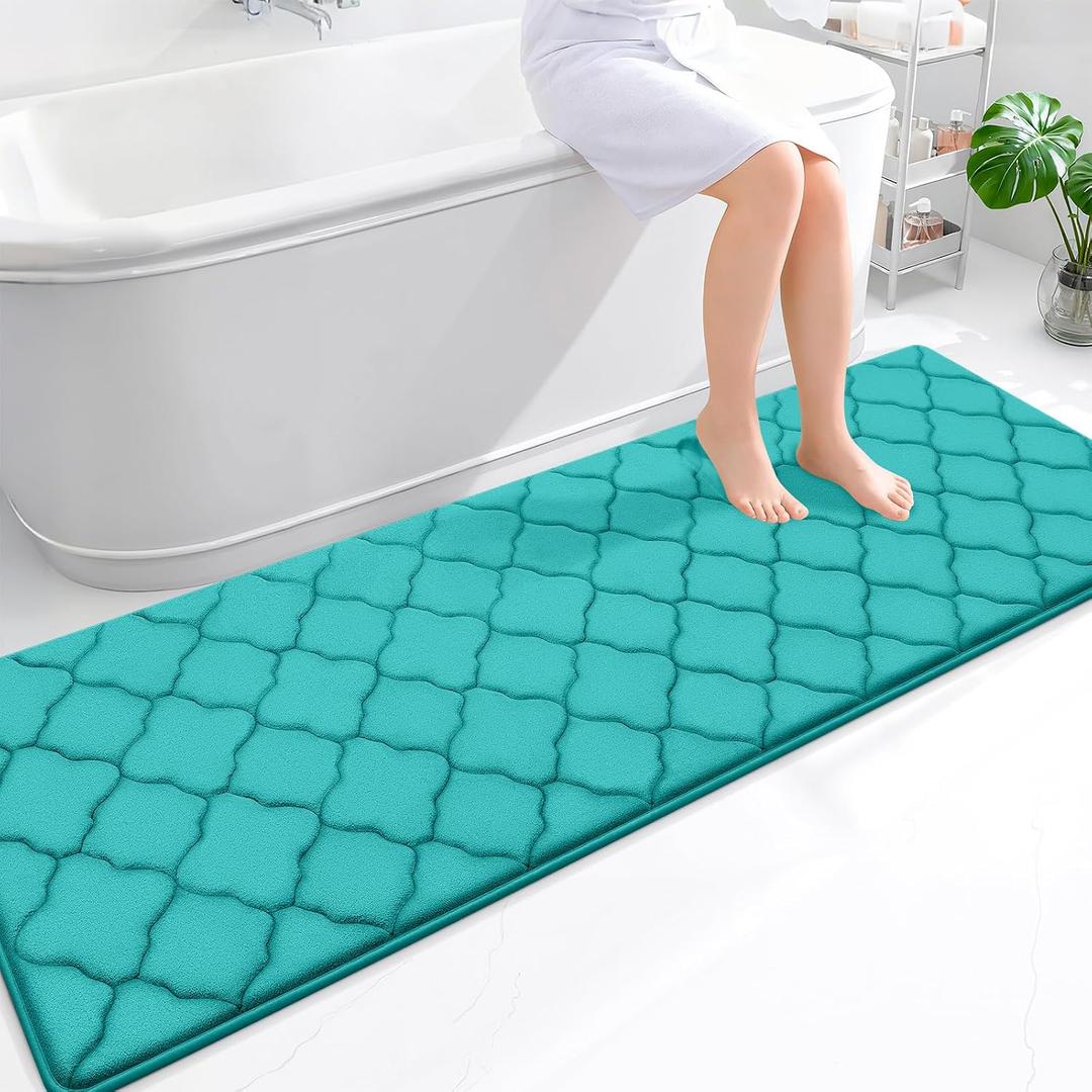 OLANLY Memory Foam Bath Mat Rug 70x24, Ultra Soft and Absorbent Bathroom Rugs, Non-Slip, Comfortable, Machine Washable Bath Carpet for Bathroom Floor, Tub, Shower and Home Decor Accessories, Teal