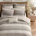 Levtex Home Sand Stripes Chocolate King/Cal King Comforter Set (106x94in) with 2 Pillowcases (36x20in) - Woven Jacquard Stripe - Brown, Tan, White - Cotton King Size Comforter Set - Soft, Pre-Washed