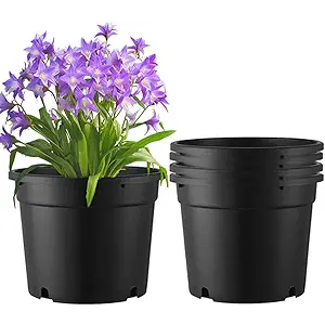 5 Gallon Pots for Plants, 5 Gallon Nursery Pot for Plants with Drainage Holes, 5 Pack 12 Inch Round Sturdy Plastic Plant Pot Planters for Outdoor Indoor Plants, Flowers, Black