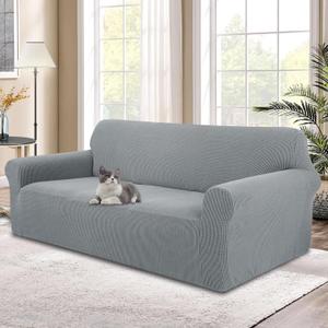 Stretch Couch Cover Washable Sofa Slipcover Furniture Protector with Non Skid Foam and Elastic Bottom for Kids, Dog(XL Large/Light Grey)