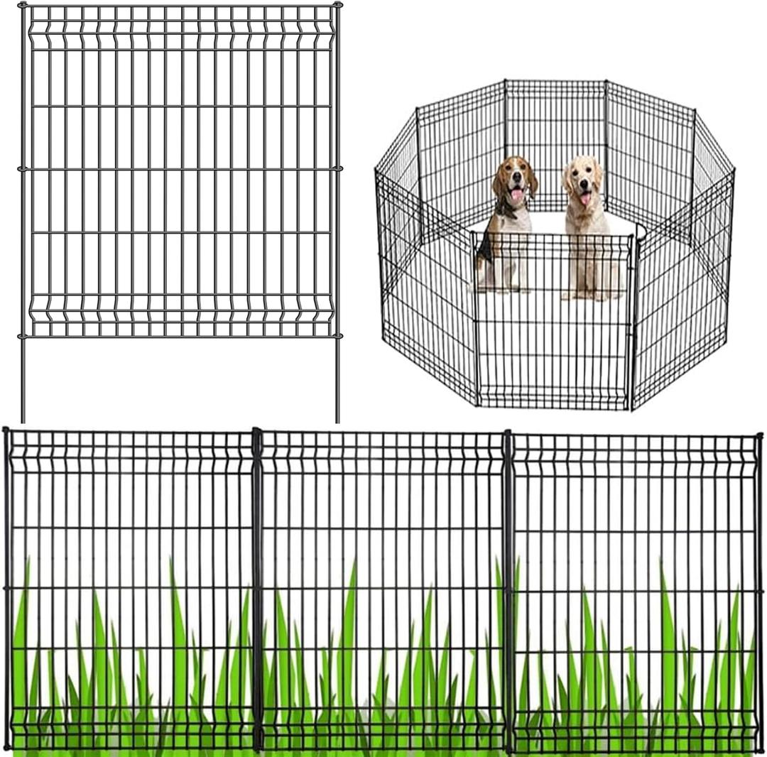 No Dig Fence Outdoor Dog Fences,Total 44" H x 288" W Decorative Metal Garden Fence with Gate,Garden Fence Animal Barrier,Garden Fencing for Yard Rustproof