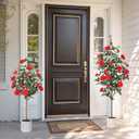 Yepdin 47 inch Artificial Rose Tree with Decorative White Planter,224 Leaves and 24 Blooming Outdoor Fake Flower Trees,Faux Plants for Indoor Home Front Door Decor