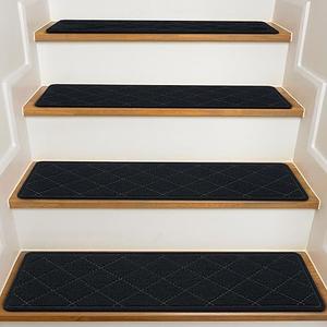 Stair Treads for Wooden Steps Indoor, 8" *30"Carpet Stair Treads with Reusable Adhesive for Kids Elders and Dogs, Surface Polyester TPR Backing Stair Rugs, Black