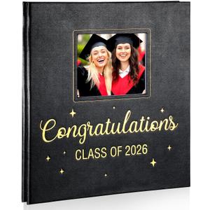 Pasimy Class of 2026 Graduation Album Self Adhesive Photo Scrapbook Congratulations 2026 Graduation DIY Album Leather Cover Memory Scrap Book with 40 Sticky Pages for 3x5 4x6 5x7 8x10 Pictures