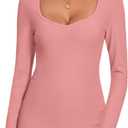 Thermal Shirts for Women Fleece Lined Top Thermal Sweetheart Neckline Top Undershirt Underwear Winter Cold Weather (Medium, Long Sleeve-pink)