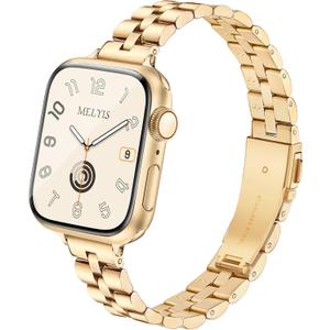 Slim Metal Band Fits Apple Watch Bands for Women 42mm (Series 11/10) 40mm 41mm 38mm, Stainless Steel iWatch Bands for Women, Dressy Band for Apple Watch Series 11 10 9 SE 8 7 6 5 4 3, Gold