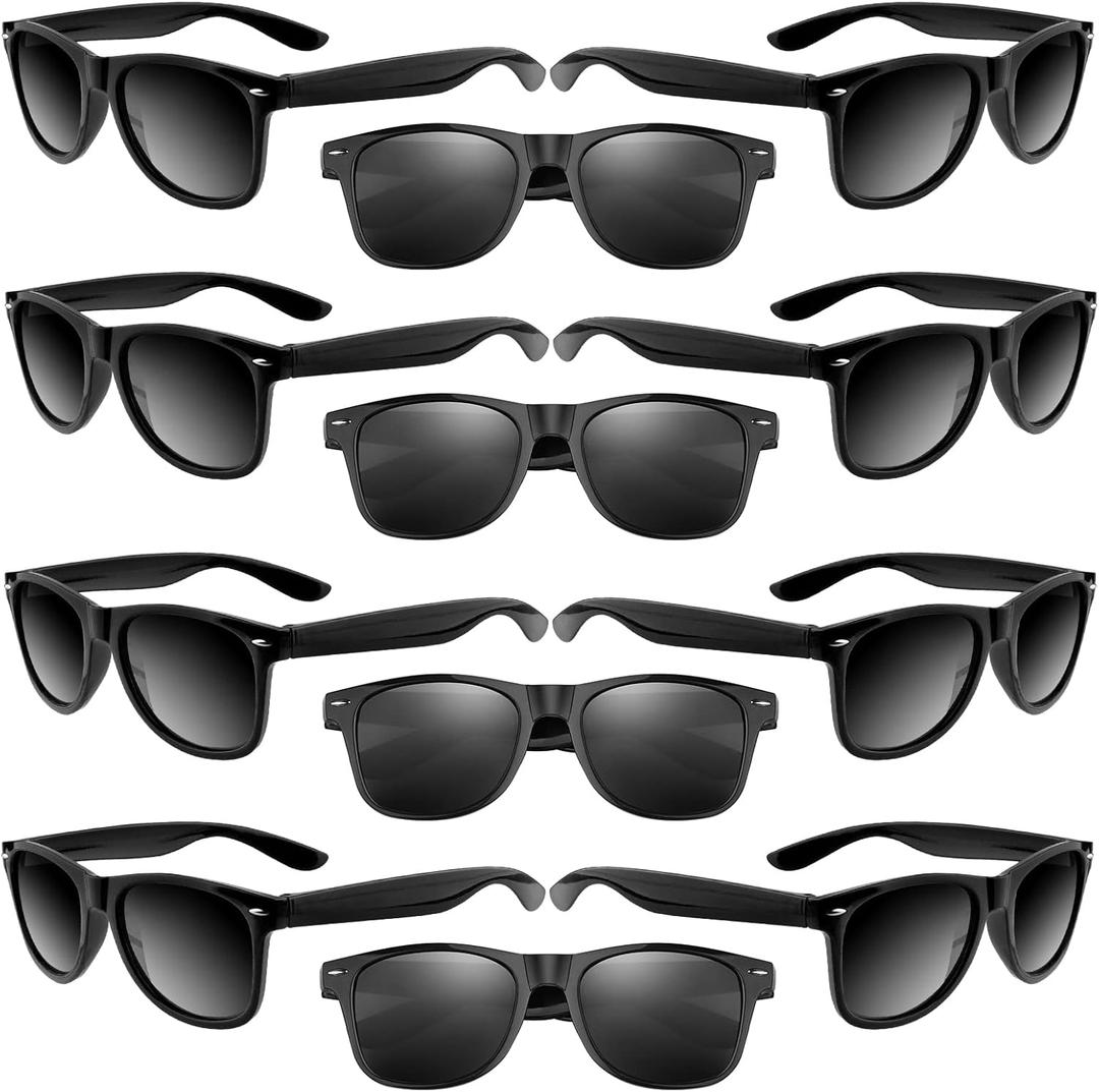 ASTARON 12 Pack Party Sunglasses Bulk Neon Party Favors for Beach Wedding Party Pool Party Supplies (Black)
