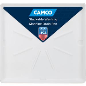 Camco Stackable Washing Machine Drain Pan - Measures 25 (L) x 27 (W) ID & 28 (L) x 30 (W) x 2 7/16 (H) OD - Great for Apartment-Sized Washers/Stackable Units - 1"/1.5" PVC Drain Fitting (21006)