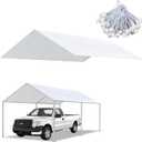 10 x 20 Ft Carport Replacement Canopy Cover Garage Top Tent Shelter with 40 Ball Bungee Cords Heavy Duty Waterproof UV & Tear Resistant, Easy Assembly, White (Only Cover, Frame Not Include)