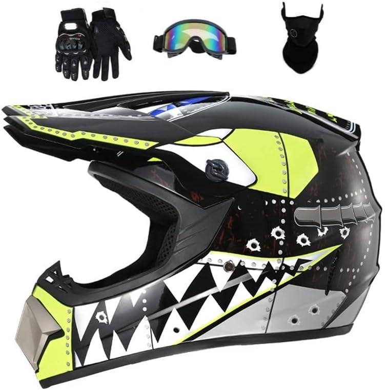 Motocross Offroad Helmet Dirt Bike Street Helmet Motorcycle Helmets ATV BMX MX Helmet with Gloves Goggles Mask for Unisex Youth Kids DOT / FMVSS 218 Approved (Medium, Black)