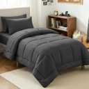 CozyLux Twin XL Comforter Set Dark Grey, 5 Pieces Twin Extra Long Bed in a Bag for College Dorm, All Season Bedding Set with Stitch Quilted Comforter, Flat Sheet, Fitted Sheet, Pillowcases