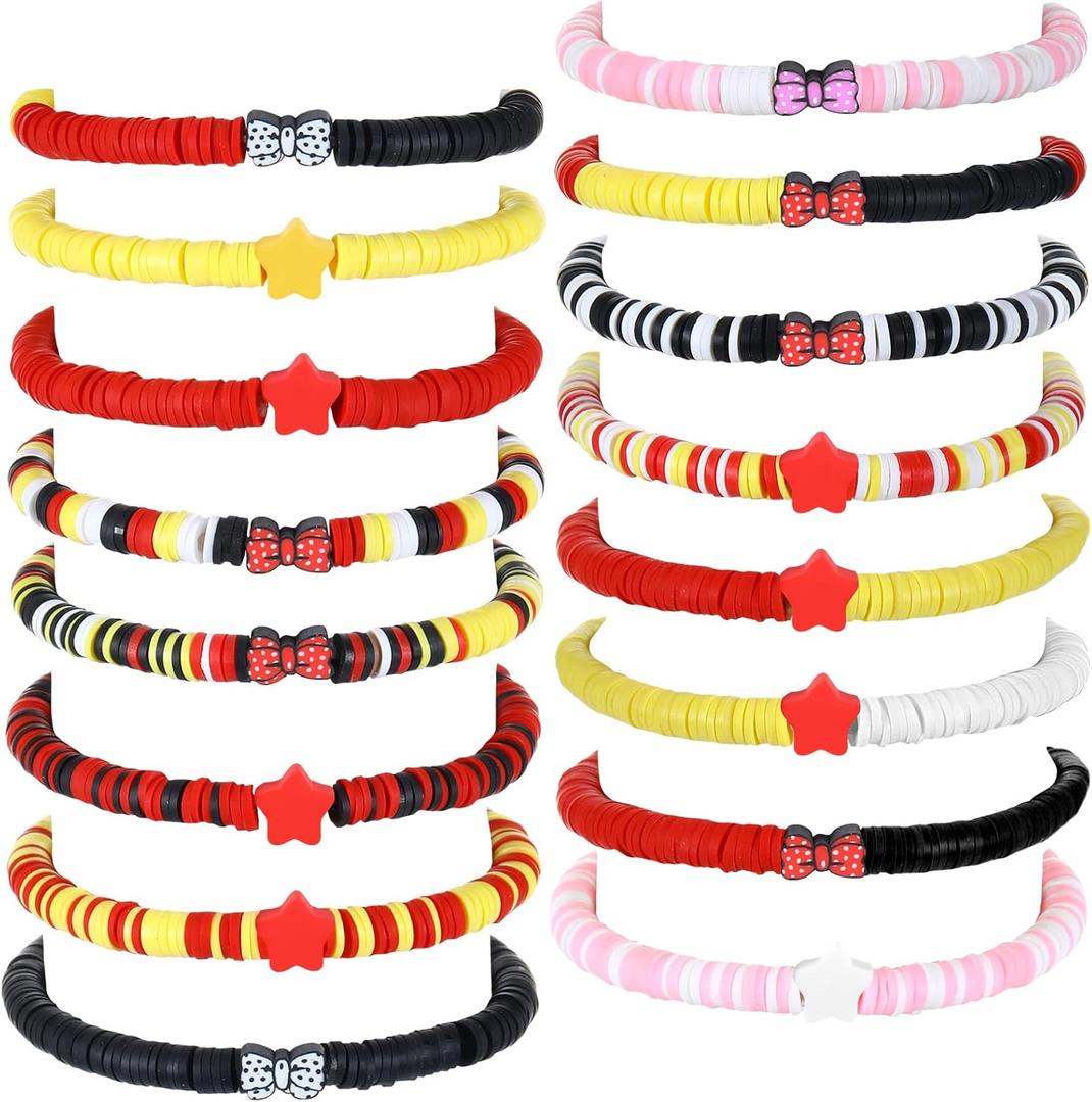 Landical 16 Pcs Mouse Birthday Party Supplies Favors Friendship Bracelet Set Adjustable Stretch Beaded Bracelets