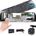 NHOPEEW 1080P Dash Cam Front and Rear, 4.5 Inch Touchscreen Rear View Mirror Camera with Dual Lens/Exposure Adjustment/Loop Recording/Parking Assistance + Backup Camera & 64G Card
