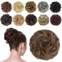 FESHFEN Messy Bun Hair Piece - Wavy Synthetic Chignon Scrunchies for Instant Volume, Elastic Bun Ponytail Hair Extensions Thick Hairpieces for Women, Golden Brown 1.50 oz (Medium)