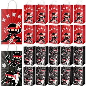 Gueevin 24 Pcs Ninja Party Favors Bags with Handles Ninja Birthday Party Decorations Candy Goodie Bags for Kids Boys Girls Karate Warrior Samurai Theme Decorations Supplies