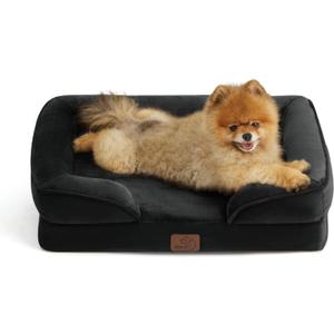 Bedsure Small Orthopedic Dog Bed - Washable Bolster Dog Sofa Beds for Small Dogs, Supportive Foam Pet Couch Bed with Removable Washable Cover, Waterproof Lining and Nonskid Bottom Couch, Black (24.0"L x 18.0"W x 6.0"Th)