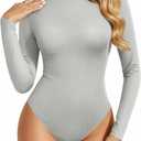 MANGOPOP Women's Sparkly Mock Turtle Neck Bodysuit Long Sleeve Shiny Rhinestone Body Suits Fall Outfits Tops
