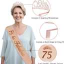 75th Birthday Decorations for Women,32PCS 75th Birthday Party Decorations,Including Backdrop, Crown, Sash, banner, Hanging Swirl,Cake Topper,balloons,Paper Fans,Anniversary Card and paper fans