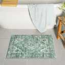 Uphome Green Bath Mat, Distressed Farmhouse Boho Bathroom Rugs, Super Cozy Velvet Small Bathroom Mats, Non Slip Machine Washable Bathroom Floor Mat for Toilet Sink Shower, 18x26 inch