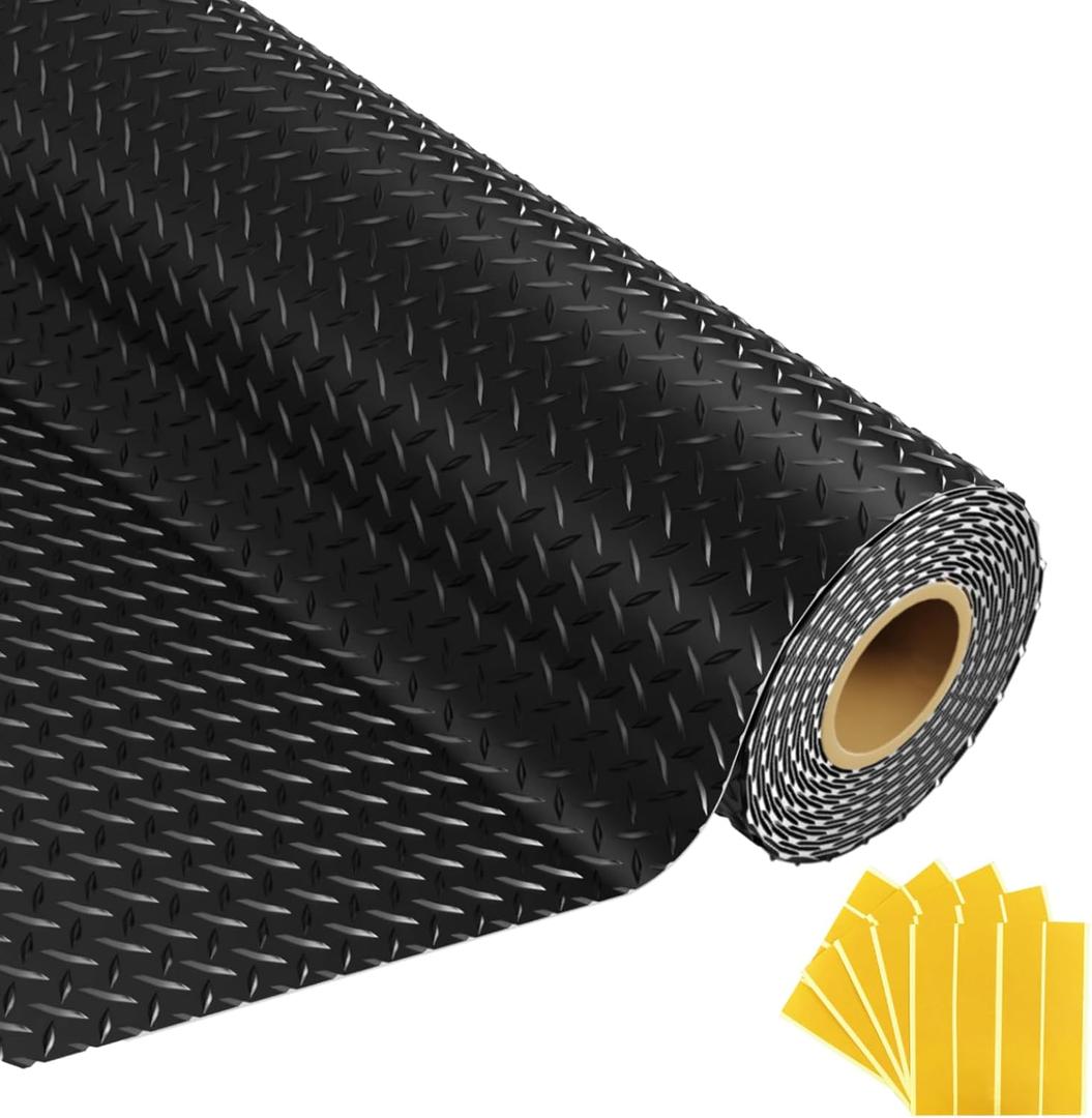 Grandroad auto 8x20 FT Garage Floor Mat, 2.8mm Thickened Flooring Roll for Under Car Diamond Plate PVC Rubber Mat with 20 Pcs Tapes, Non-Slip Floor Mat for Garage, Warehouse, Gyms, Trailer, Black