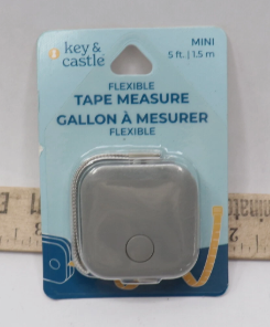Pack Of 9 Key & Castle Retractable Push Button Square Measuring Tape Gray 5' 51076