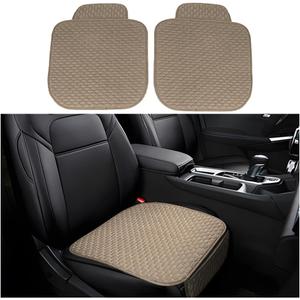 BELOMI Car Seat Bottom Cover Pad, 2PCS Linen Vehicle Front Seat Protector with Storage Pocket, Anti-Slip Automotive Seat Protection Cushion Mat, Universal Fit for Most Sedans SUV Pick-up (Beige)