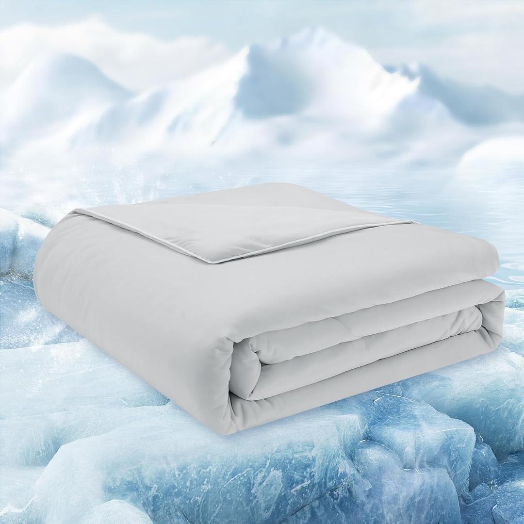 Cooling Comforter, Cooling Blankets for Hot Sleepers, Twin 60" x 90", Lightweight Comforter for Summer, Light Grey (Twin (60"x90"), Light Grey)