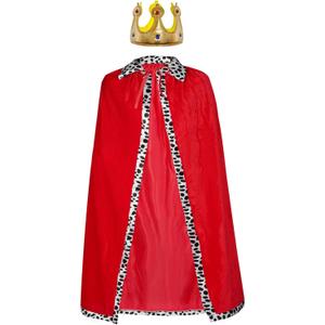 King Robe Costume Queen Robe Crown Set Cosplay Stage Performances Royal Cape Dress Up for Halloween Costume Party (49.2 in, Red)
