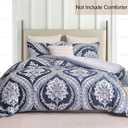 Nanko Boho Duvet Cover Set King Size, Navy Blue White Floral Damask Print Pattern, Soft Microfiber Reversible Comforter Bedding Cover Zip Ties - Vintage Bohemian Farmhouse for Women Men, 3 Pcs 104 x90