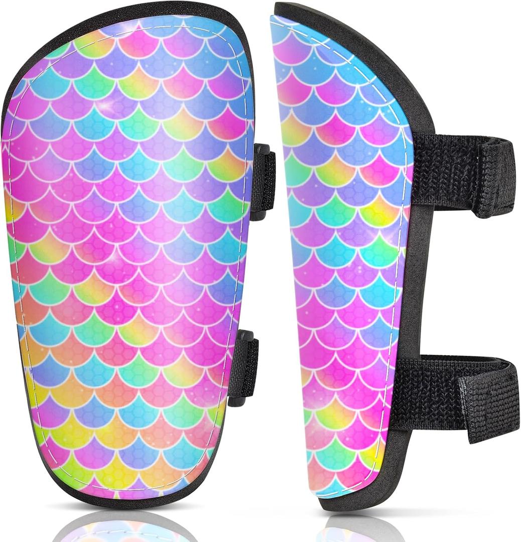 Shin Guards Soccer Kids Girls Youth,Shin Pads Shin Guard Protection Kids Girls Toddler,Soccer Shin Guards for Kids 2-7 Years Old Girls Toddler,Soccer Equipment for Football Games (Small, Rainbow Mermaid)
