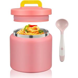 13.5 Oz Thermo Food Jar for Hot & Cold Food for Kids, Insulated Lunch Containers Hot Food Jar,Leak-Proof Vacuum Stainless Steel Wide Mouth Lunch Soup Thermo for School (Pink-Pure(13.5OZ))