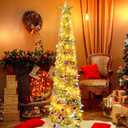 6FT Pop Up Christmas Tinsel Tree - Collapsible Colorful Sequin Artificial Christmas Pencil Trees with Top Star and 100 Lights Decorations for Home Apartment Party Indoor Outdoor (Colorful Golden)