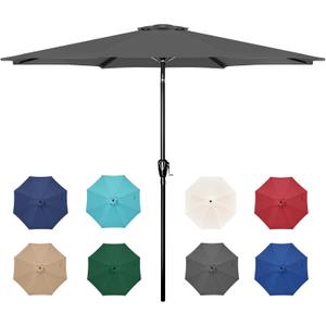 HealSmart 9ft Patio Umbrella with Push Button Tilt/Crank, Outdoor Table Market Yard Umbrella with 8 Sturdy Ribs for Garden, Backyard, Deck, Pool, Grey
